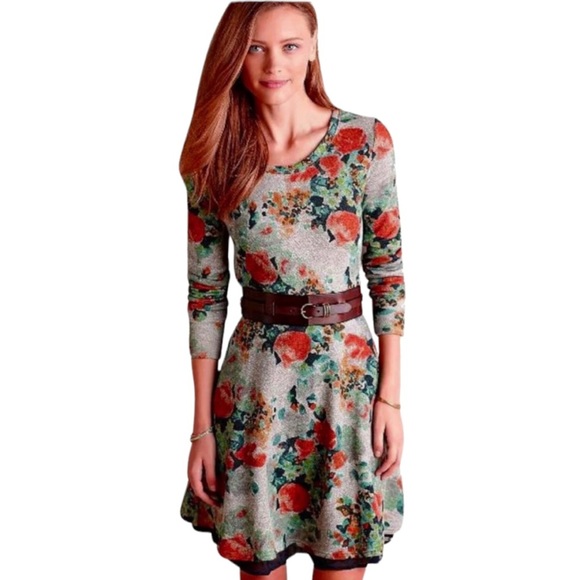 Anthropologie Dress Petite Medium P6 P8 French Terry Floral Black Dotted Hem NWT - Picture 5 of 16